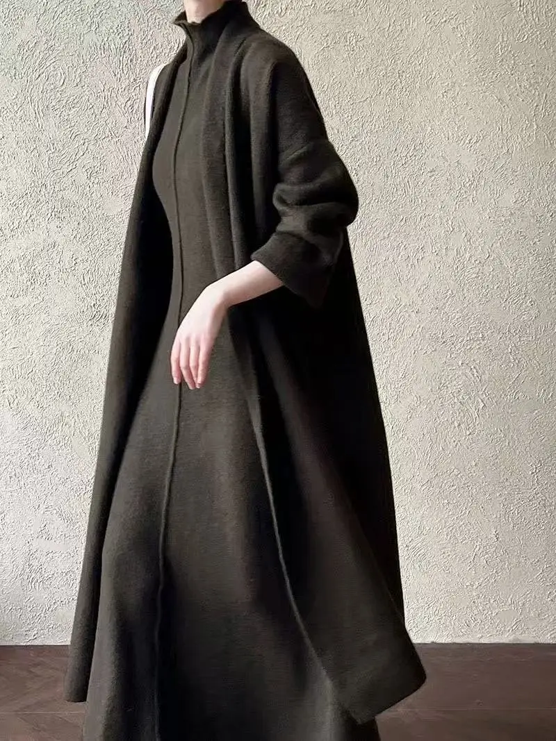 

Вязаный кардиган, водолазка без рукавов, комплект из двух предметов для женщин, осенне-зимний новый теплый свитер средней длины, комплект пальто