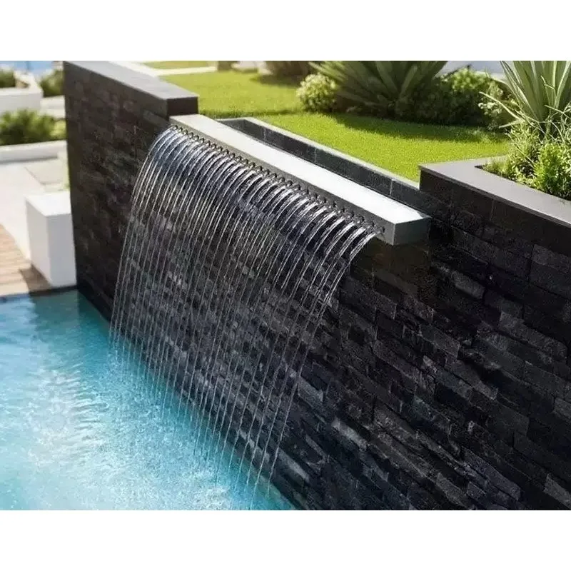 Cortina D'acqua A Cascata In Acciaio Inox, Cortina D'acqua Porosa Lineare Per Decorazione Di Giardini E Cortili-image
