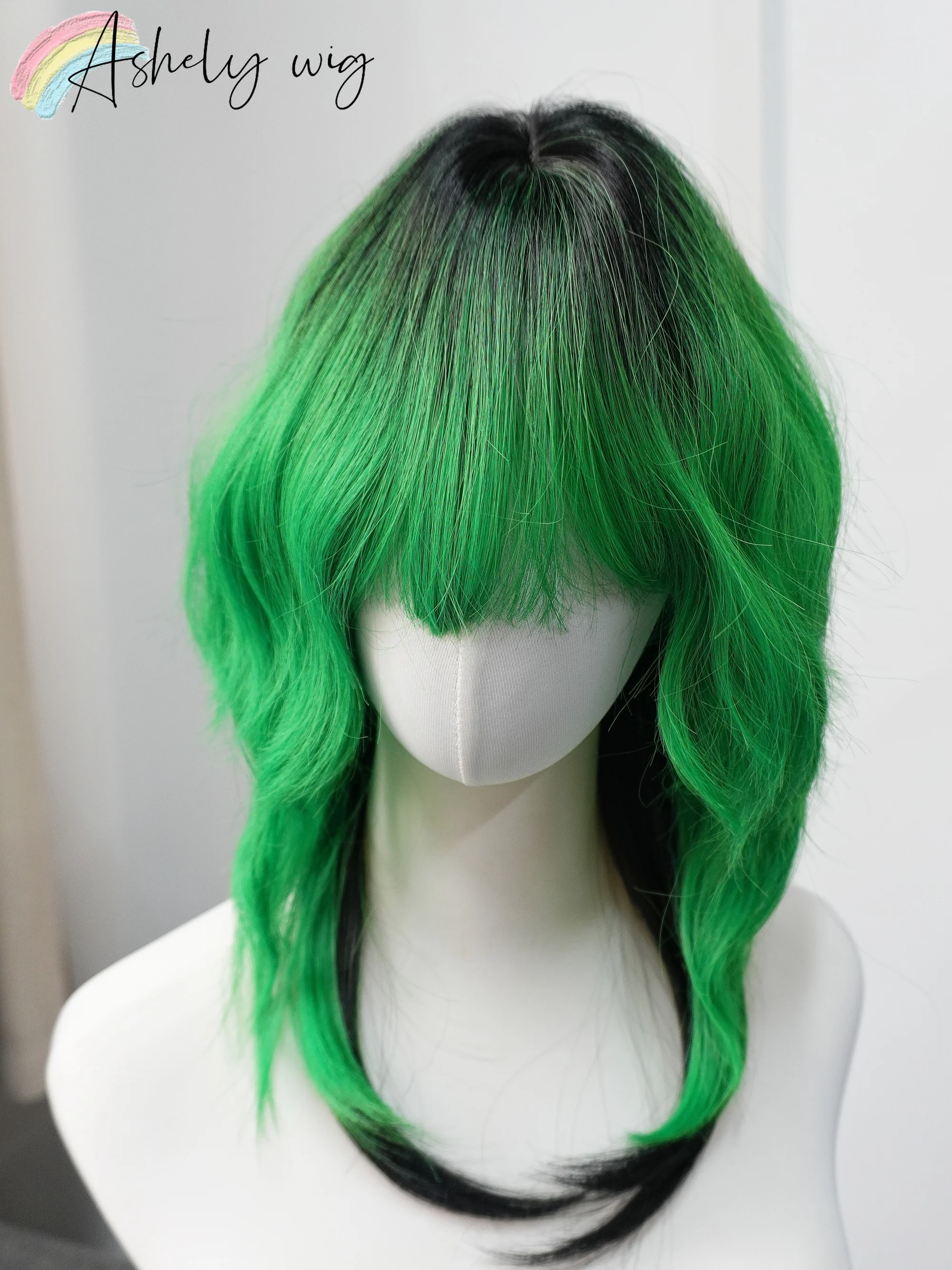 ombre-green-wig-for-women-16inch-curly-wavy-headband-wig-with-bangs-synthetic-high-temperaturefibers-hair-wig-for-cosplay-가발