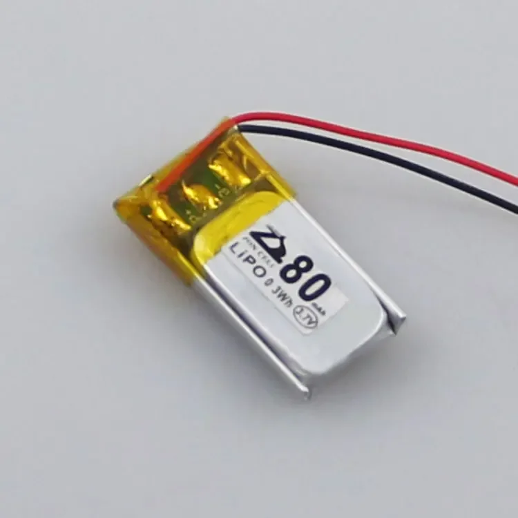In de polymeer-lithiumbatterij van het hoge temperatuur van 3,7 V 401020   De injectie van 80 mAh is bestand tegen de 80 graden warmtebatterij. Oplaadbaar