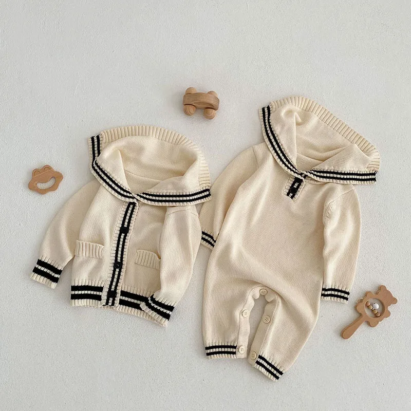 2023 Spring Baby Rompers Sailor Collar Infant Knit Jumpsuits Brief  Girls Outfit  baby boy party wear ropa  orange romper