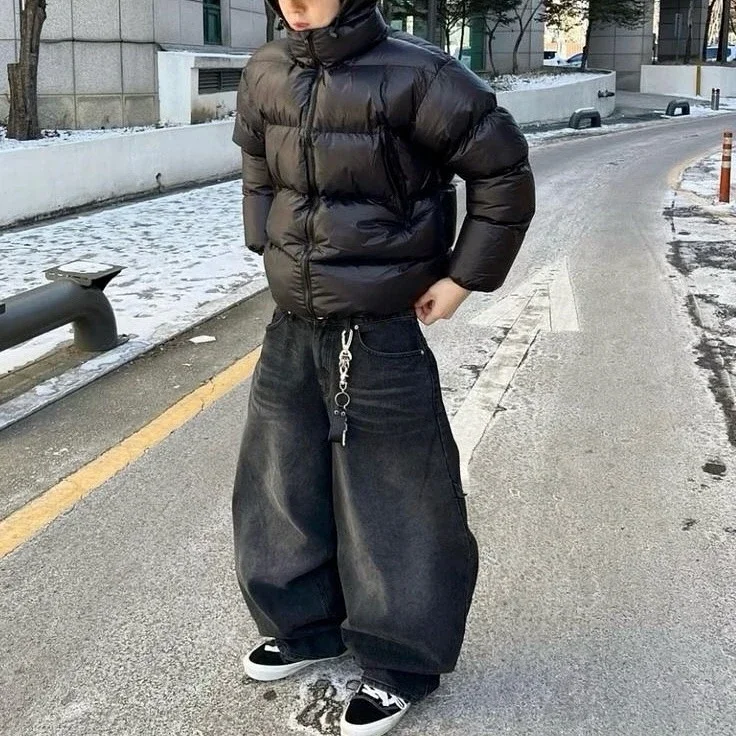 سراويل جوكر غير رسمية للرجال كبيرة الحجم من قماش الدنيم جينز للزوجين ملابس الشارع الأمريكية Y2K جينز أسود فضفاض واسع الساق جديد