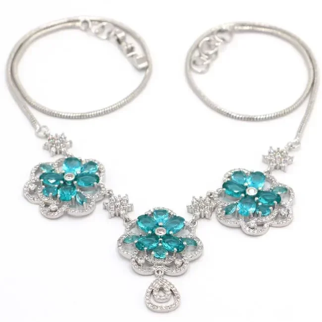 

20g 925 SOLID STERLING SILVER Customized NECKLACE CHAIN Flowers Shape Peridot Swiss Blue Aquamarine Pink Morganite CZ Woman's 18