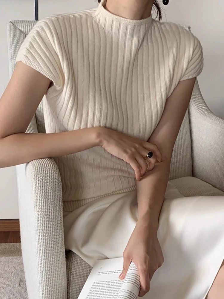 

Chic Summer Soft Cozy f High Ne Knitted Vest Top Women's Svel Slimming Patterned Korean Sle Commute Faion