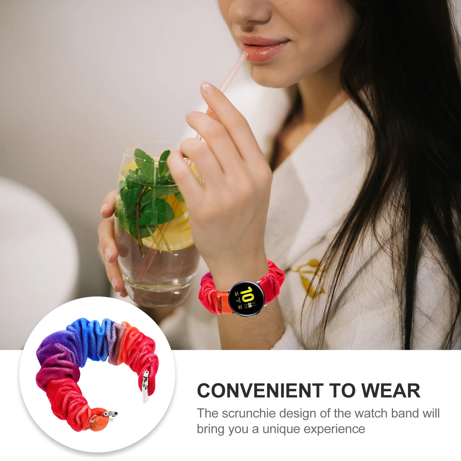 

20mm Smart Watch Wrist Band Scrunchie Watchband No Buckle Adjustable Size for Men Women Sports Exercise Watch Strap