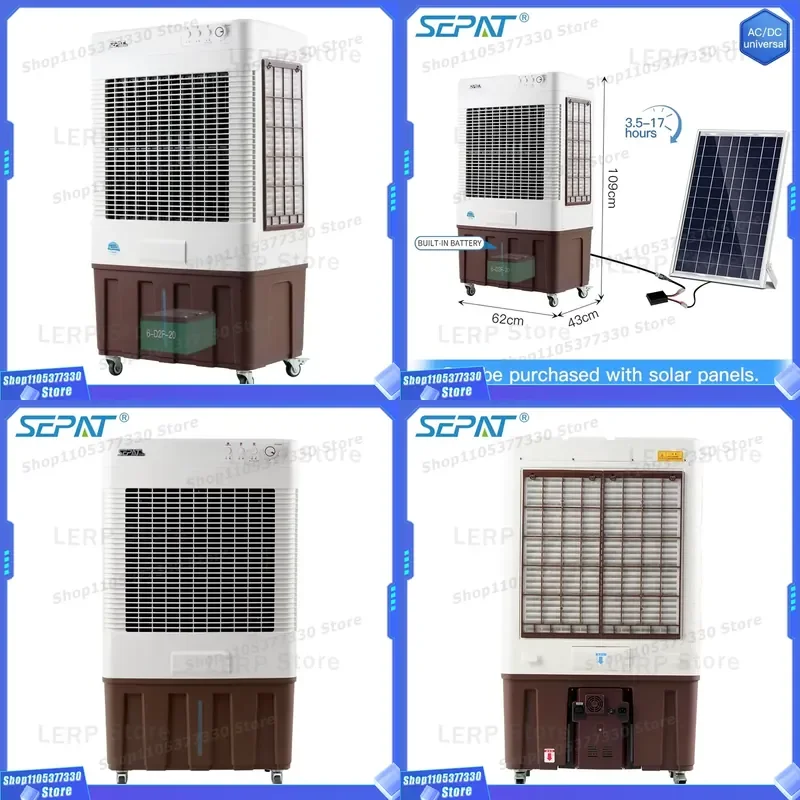 Portable Evaporative Air Cooler Fan with 40L Tank Rechargeable Solar Mobile Cooling Unit for Outdoor Garage Commercial Room