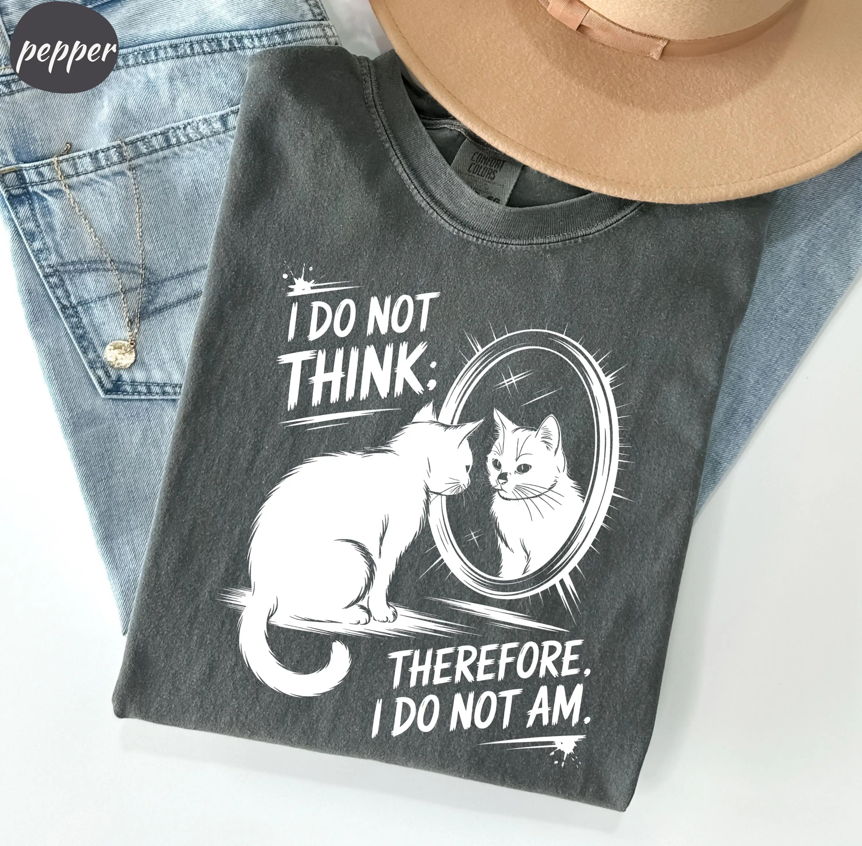 I Do Not Think Therefore I Do Not Am, Funny Cat Shirt, Vintage TShirt, 80s, 90s, Retro, Witchy Tee, Goth Emo Punk Shirt