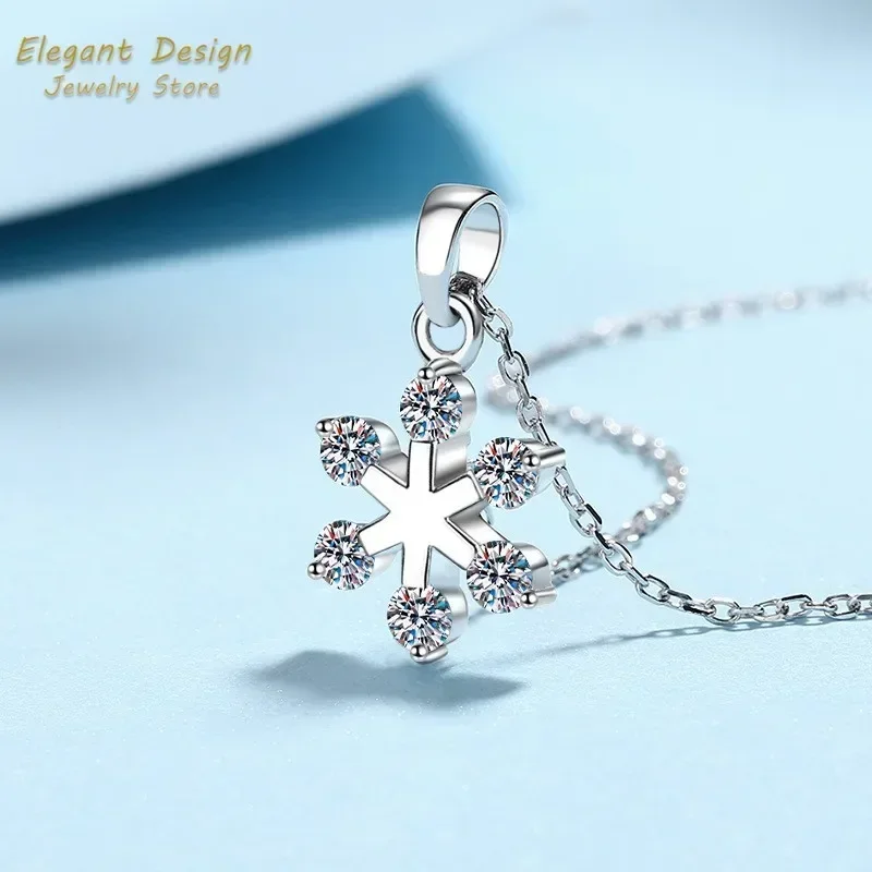 

Elegant-Design PT950 Platinum Ice and Snow Necklace Female Snowflake Pendant 0.6ct Moissanite for Women Art Deco Style Jewelry