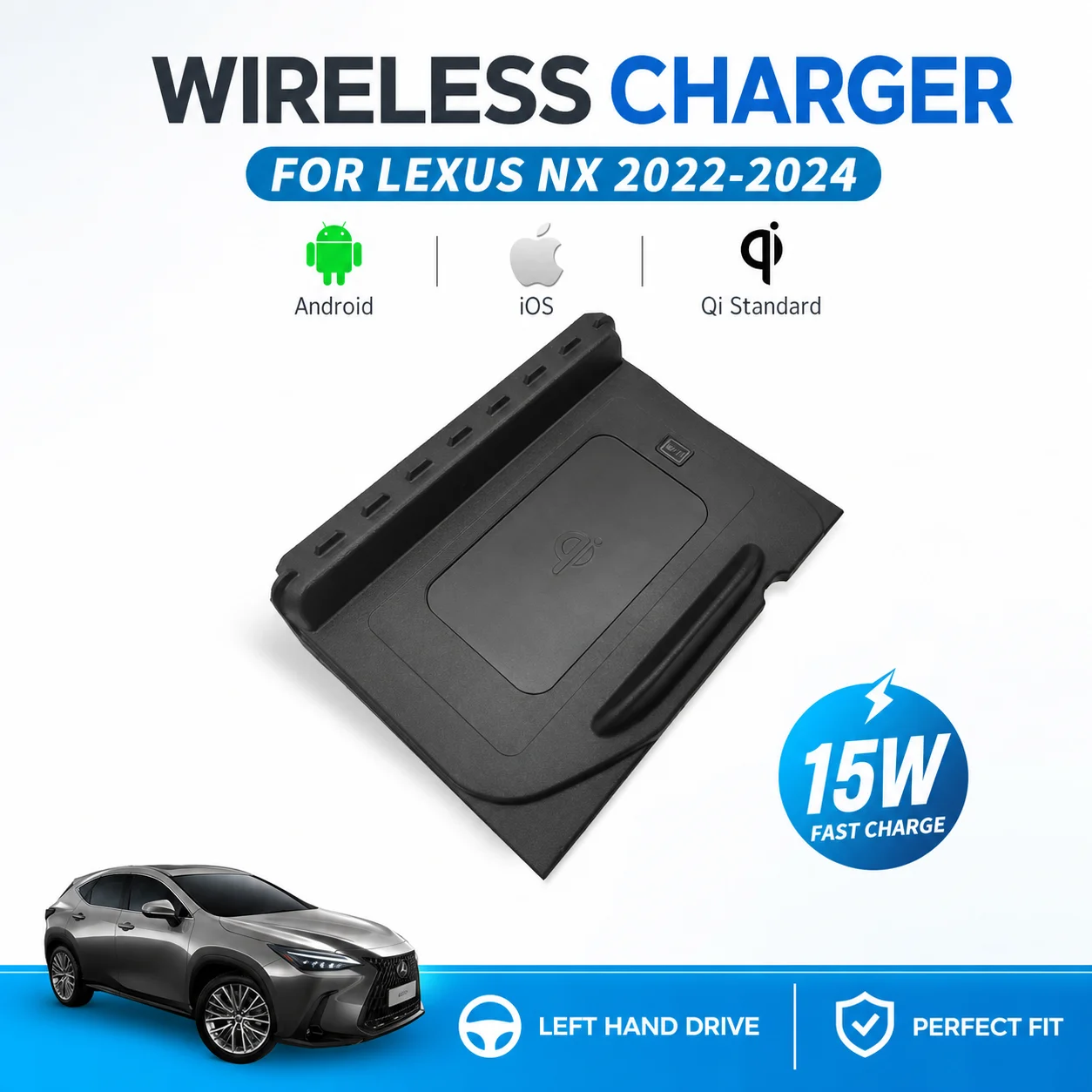 For Lexus NX200 NX300h 2014-2020 15W Fast Wireless Car Charger Holder Trim Accessory Vehicle Phone Charging Car Mount