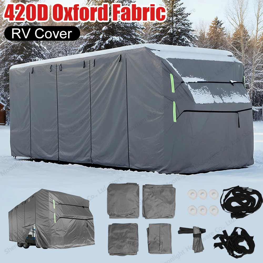 Waterproof RV Cover 420D Oxford Fabric Protective Cover RV Sun Protection Waterproof Sunshade Protector for All Weather