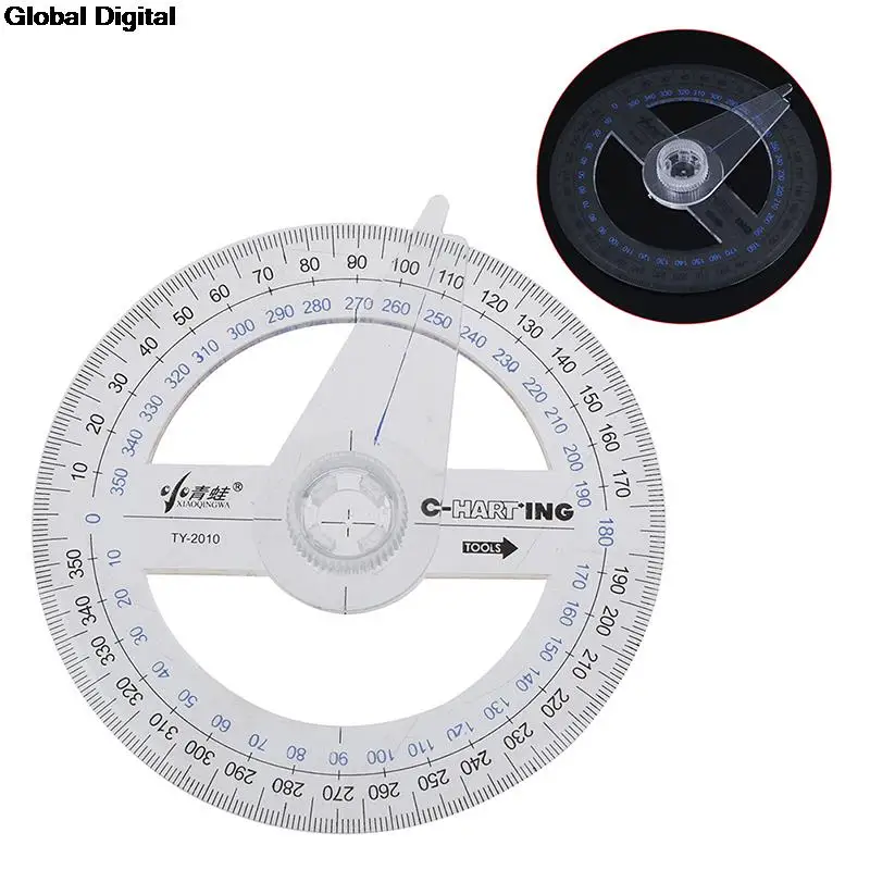 1PCS Round Ruler Patchwork Ruler 360 Degree Pointer Protractor Ruler Angle Finder Swing Arm For School Office Supplies Plastic
