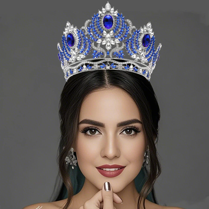 2025 الباروك كبير حجر الراين كريستال التيجان الإكليل لملكة الزفاف الزفاف رئيس مجوهرات تاج كبير مسابقة العروس أغطية الرأس