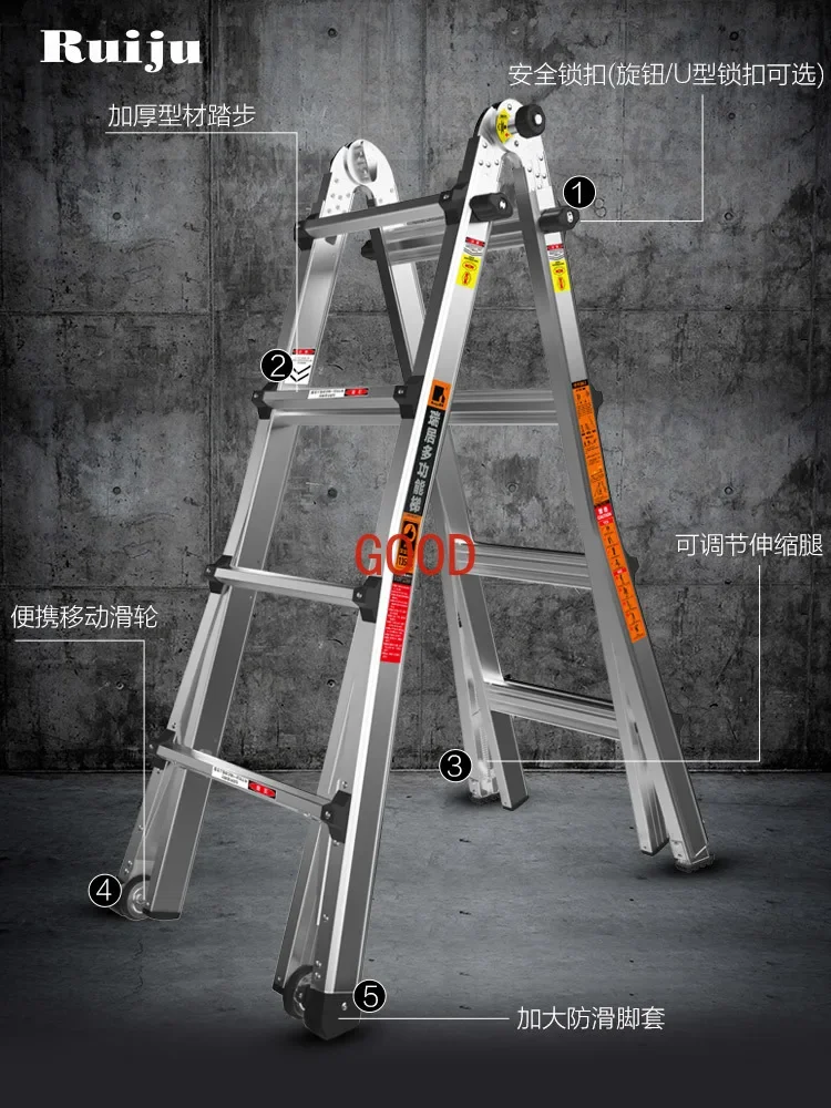 Engineering Herringbone Ladder One Word Straight Ladder Thickened Fold Portable Mobile