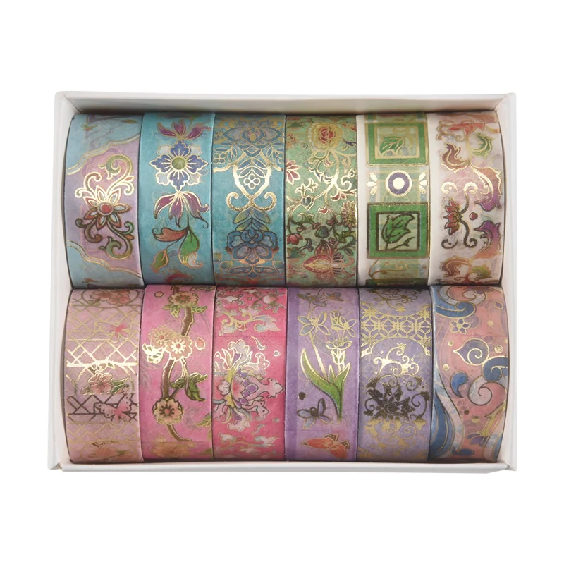 ทองฟอยล์ดอกไม้ Washi เทปชุดพฤกษศาสตร์ Washi เทปทองสําหรับวารสาร, ศิลปะและงานฝีมือ DIY