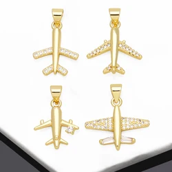 OCESRIO Trendy Brass Airplane Pendant for Necklace DIY Copper Gold Plated CZ Aircraft Jewelry Making Supplies wholesale pdtb183