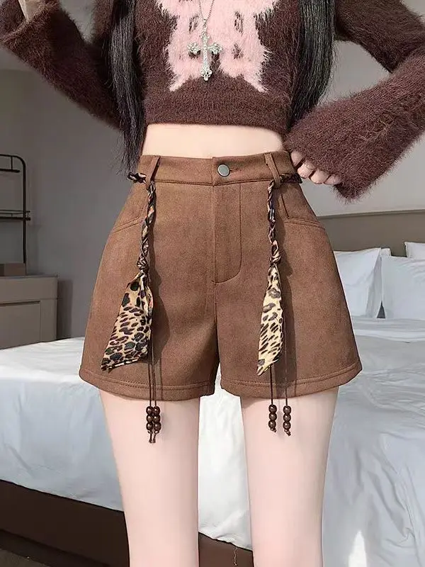 

Женские широкие брюки из оленьей кожи с высокой талией, больших размеров, осенне-зимние, повседневные, прямые, для работы и отдыха