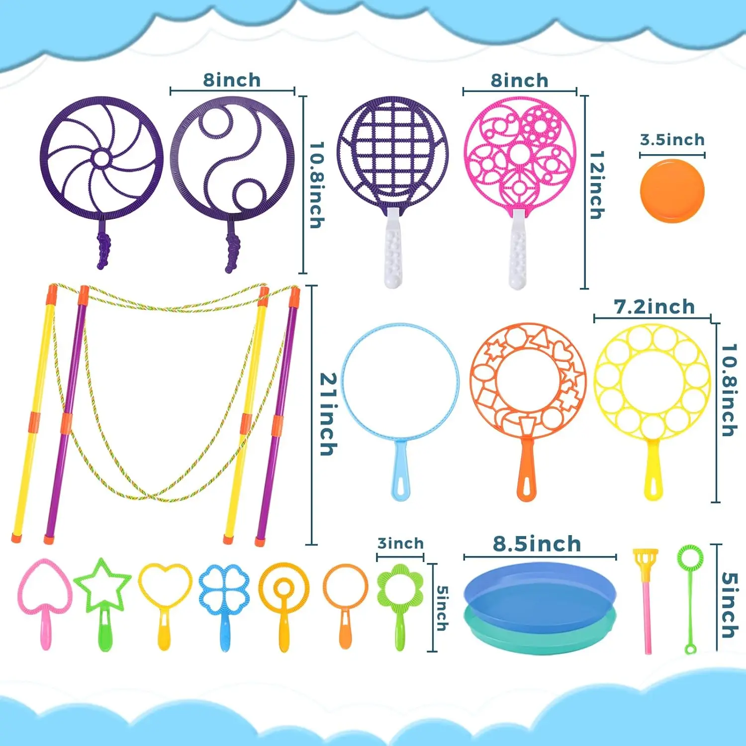 21Pcs Giant Bubble Wands Kit, Bubble Wands Set Big Bubble Wands with Tray, Big Bubble Maker for Interesting Summer School Outdoo