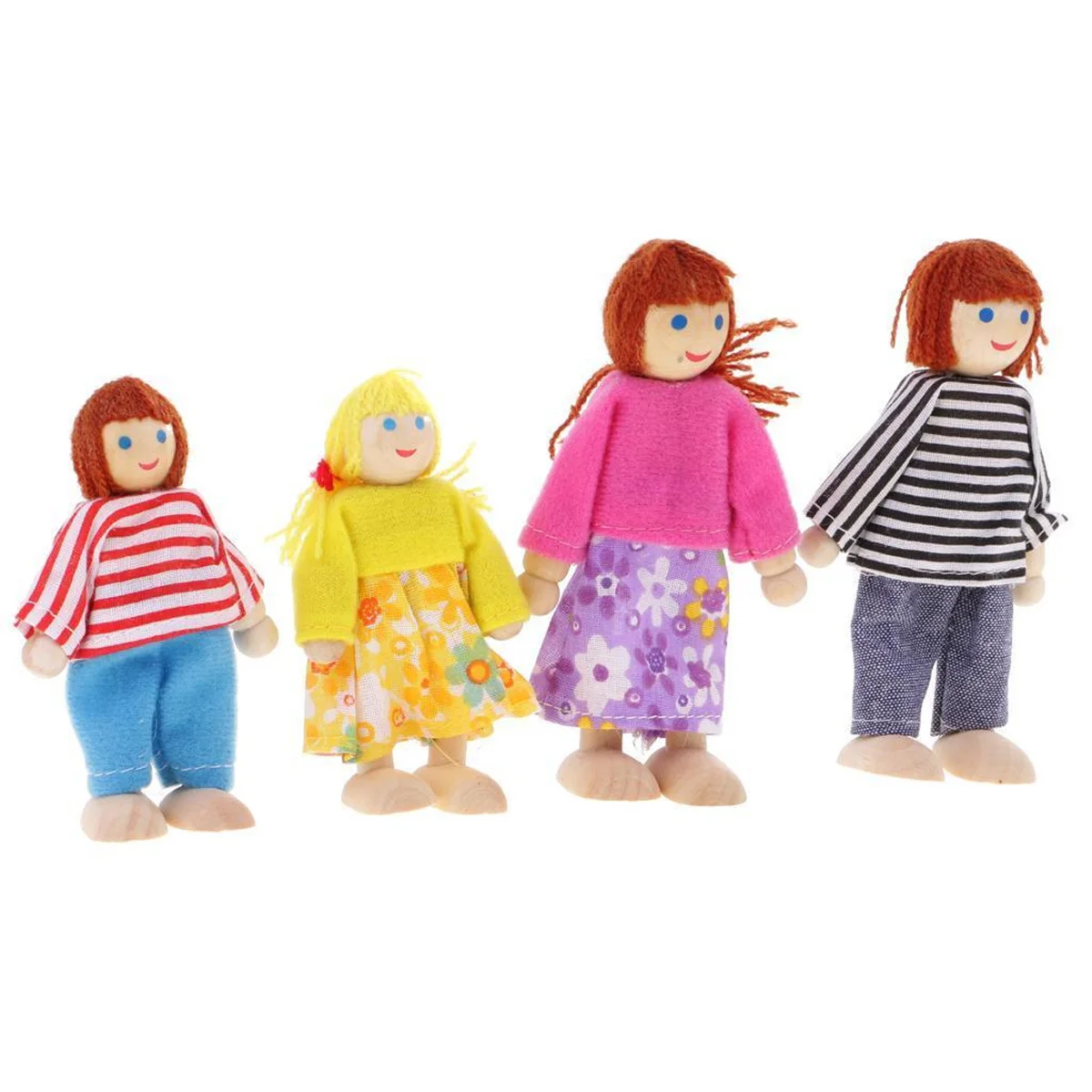 4 Pcs Toy Room Child The Marionettes Dollhouse Family Bamboo Puppets Wooden Toys