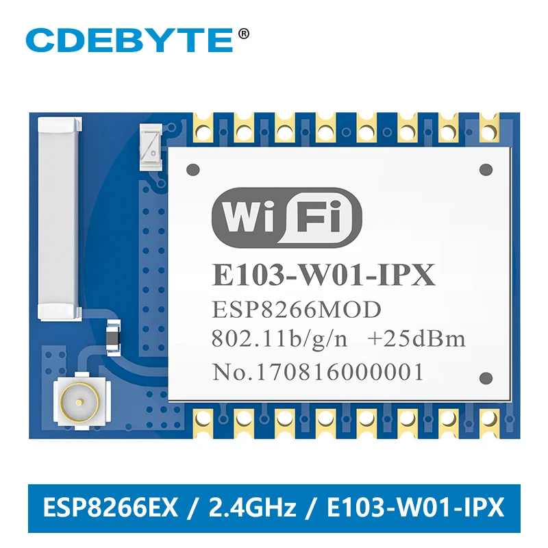 

ESP8266EX 2.4GHz wireless module 20dBm 100mW UART WiFi module SMD 802.11 b/g/n IPX Ceramic Antenna E103-W01-IPX CDEBYTE