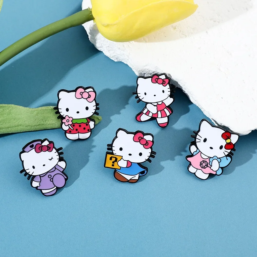 Брошь Sanrio, ювелирные изделия, аниме фигурки Hello Kitty Kuromi, милый металлический значок, кошка, сплав, искусственная бриллиант