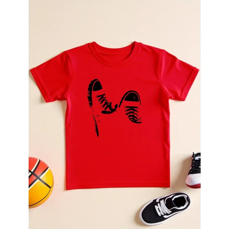 Summer New Children's Canvas Shoes Printed Tshirt Breathable Cotton Top Casual Sports Style Parent-child Trend Versatile T-shirt