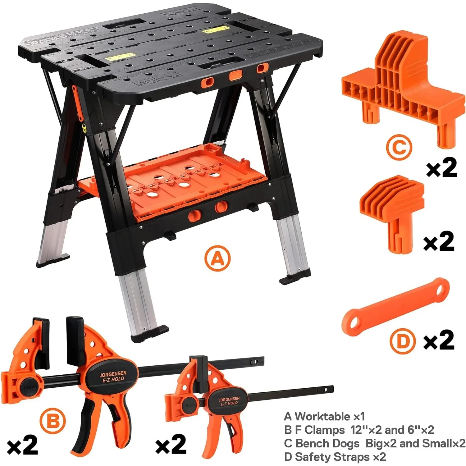 Przenośny składany stół roboczy, 2 w 1 jako koń Sawhorse i stół warsztatowy, udźwig 1000 funtów-Sawhorse i 500 funtów-stół warsztatowy