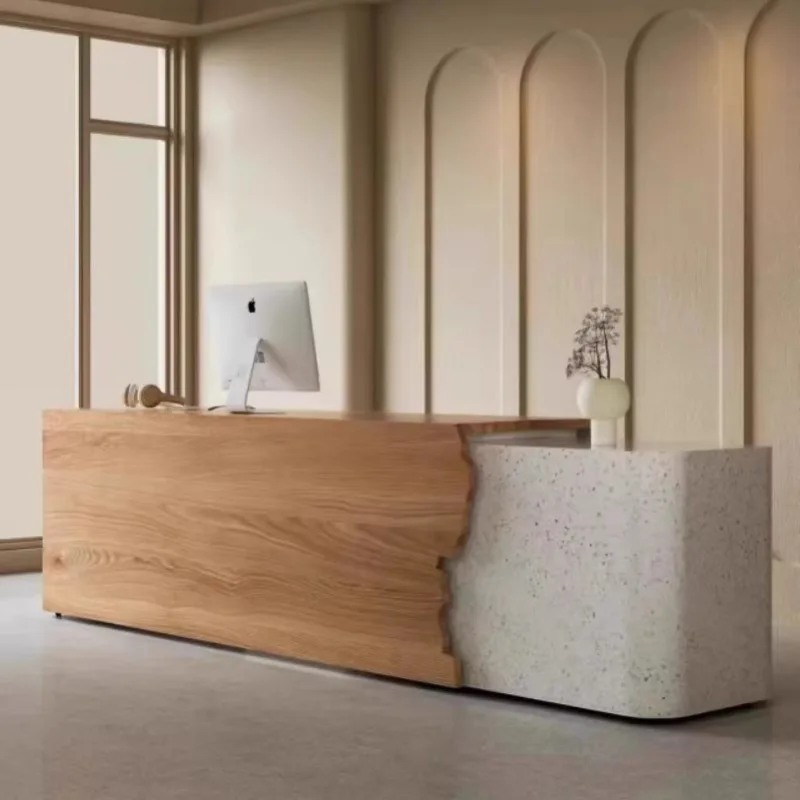 

L Shape Front Desk Reception Counter Modern Design Beauty Salon Reception Desks Clinic Wood Mostrador De Tienda Furniture