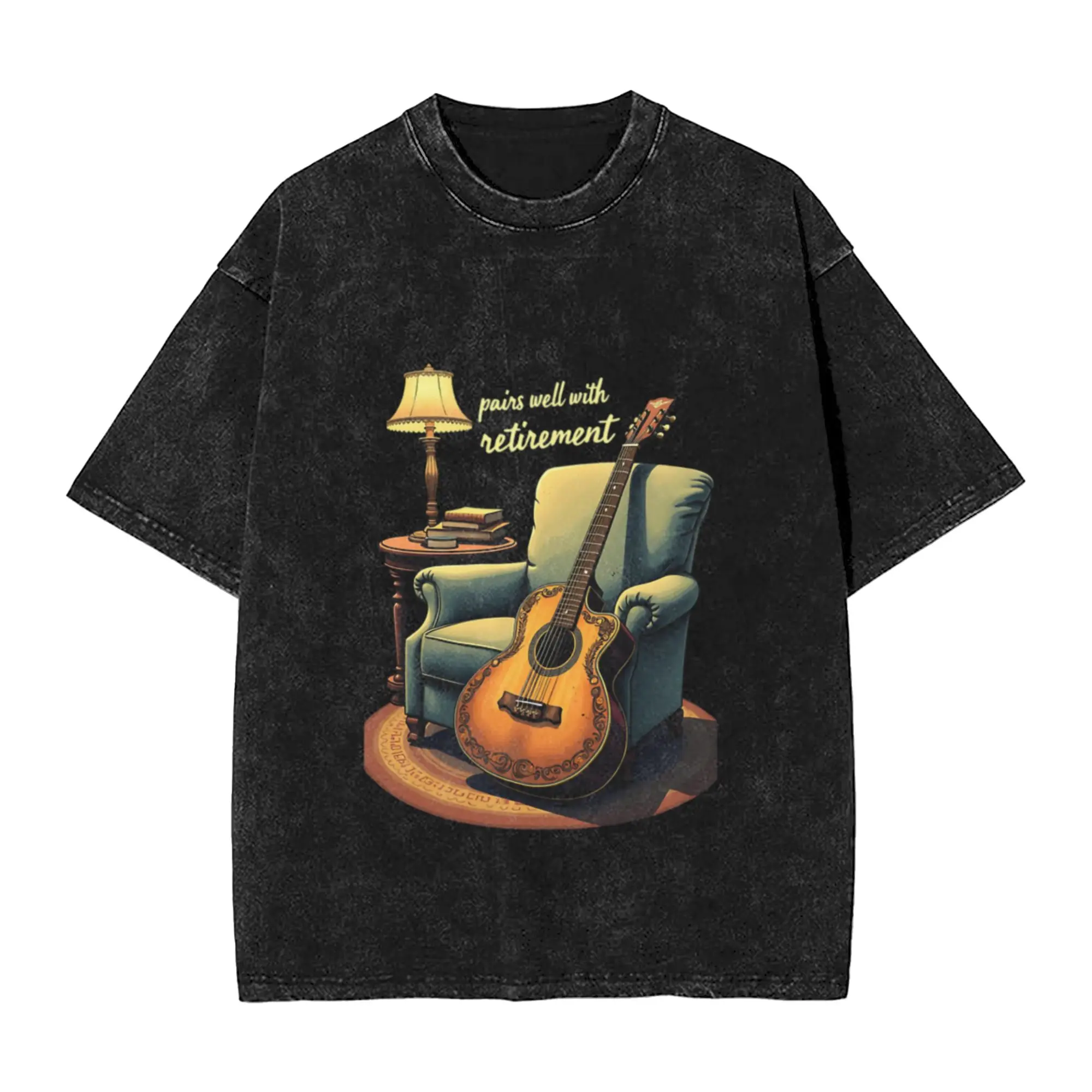 Retirement time to play guitar Classic Comfort A Washed T Shirt Men's Women's Oversized Cotton Tees Tops