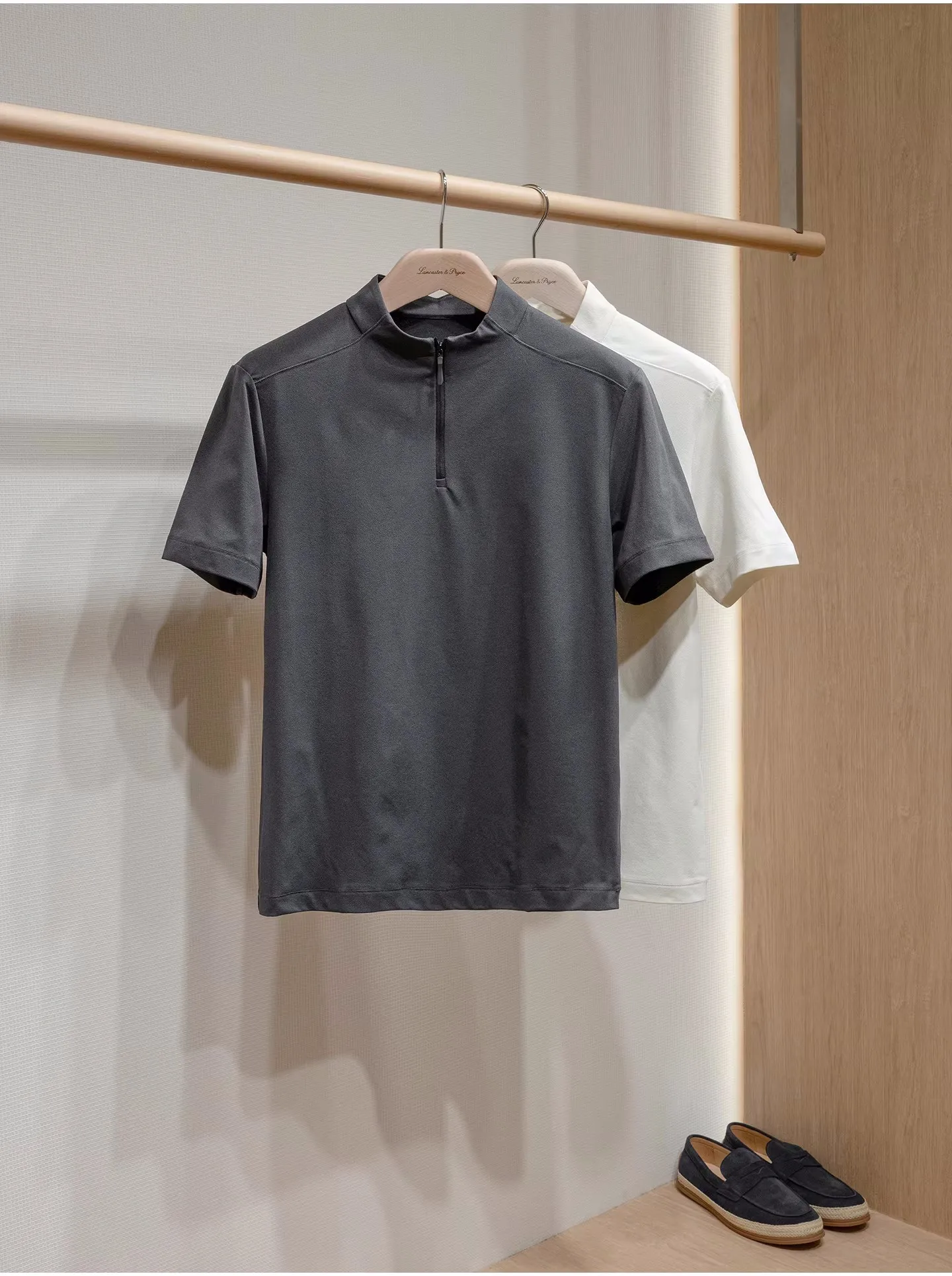 High quality long staple cotton half zipper stand up collar short sleeved T-shirt for Sugi men