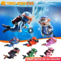 Cute Luminous Mini Diver Simulated Floating Frogman Miniature Kawaii Figures Aquarium Ornaments Figurines Fish Tank Decoration