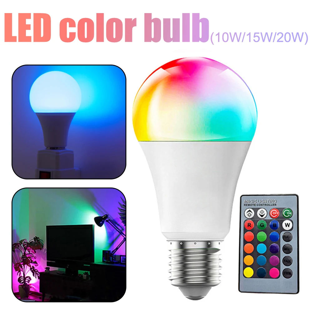 220V E27 LED RGB Bulb Light 10W 15W 20W RGBW Lamp IR Remote Control Spotlight Bulb Smart Color Changing LED Lamp Home Bar Decor