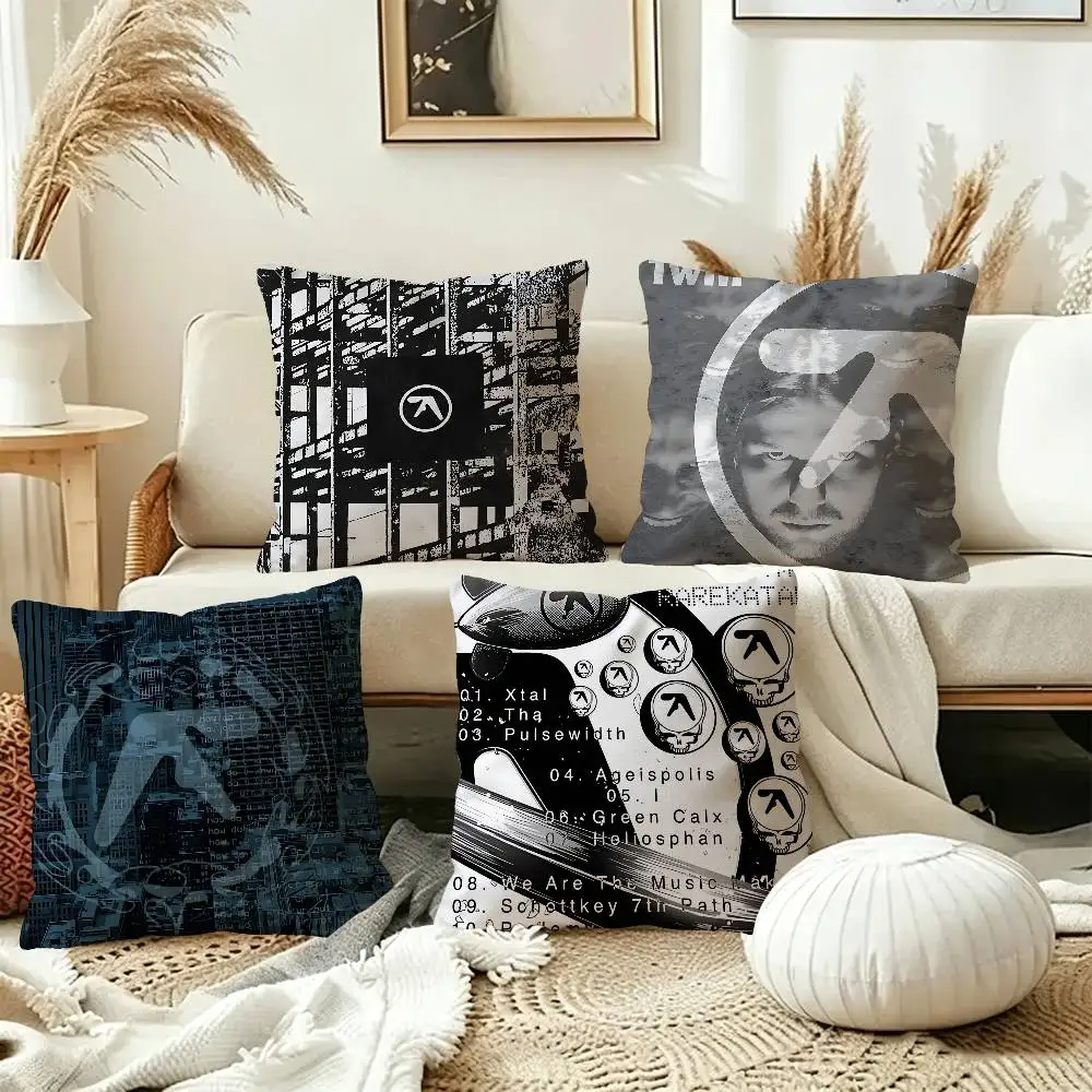 Pop Band A_Aphex T_Twin Decorative Room Aesthetics Pillow Case Home Decor Bedroom Sofa Bed Couch Pillow Cover 45x45