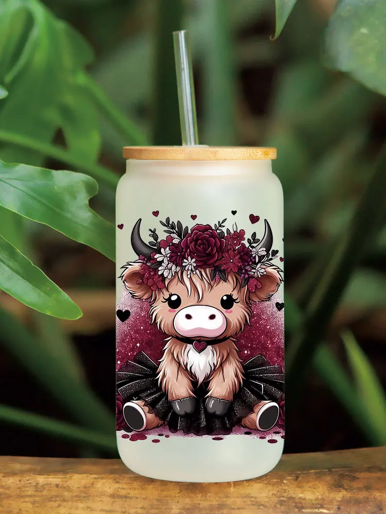 UV DTF Transfer Sticker Cute Cow Calf Pattern For The 16oz Libbey Glasses Wraps Bottles Cup Sticker D19459