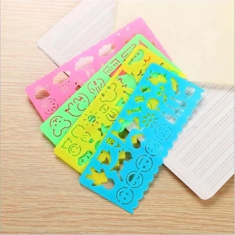 4Pcs/Set  Stationery Candy Color Ruler Oppssed Drawing Template Office Painting Supplies Multifunction