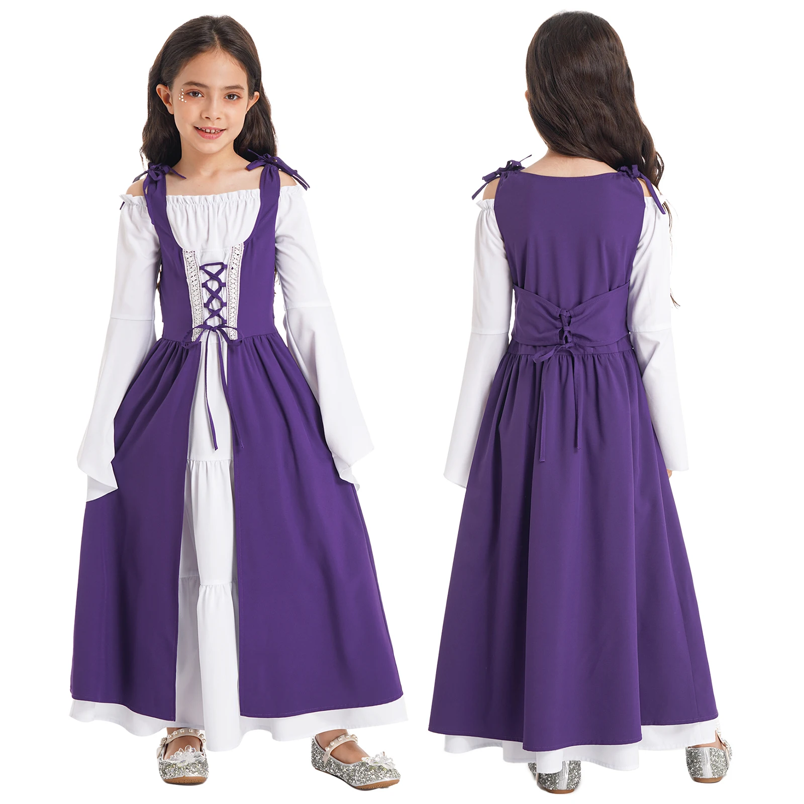 

Girls Renaissance Medieval Vintage Dress Halloween Cosplay Costume Long Sleeve Lace-up Robe Gown Masquerade Theme Party Clothes