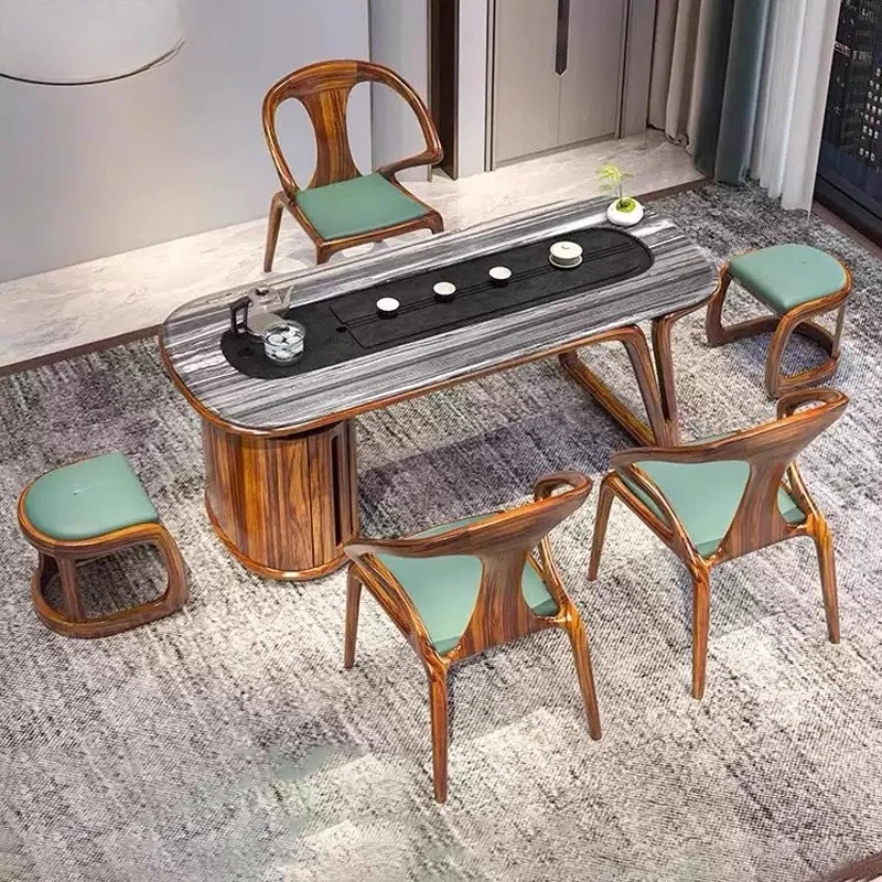 Tea table, tea table, high-end solid wood rock slab integrated tea table and chair combination