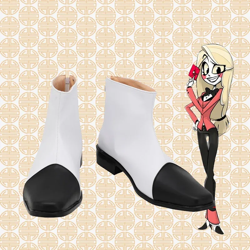 Buty do Cosplayu Hazbin Charlie Białe i Czarne Skórzane Buty do Hotelu Halloween Film i Anime Cosplay