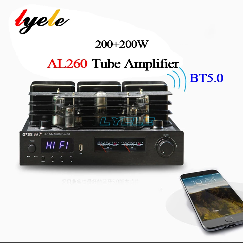 

Lyele AL260 Sound Amplifier 400W Dual Channel High Power Usb Fiber Optic Coaxial Digital Input Bluetooth 5.0 Tube Amplifier