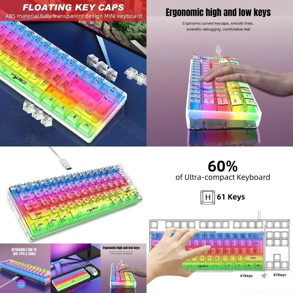 

Проводная игровая клавиатура Компактная мини-клавиатура с научной раскладкой клавиш, 61 RGB-подсветкой