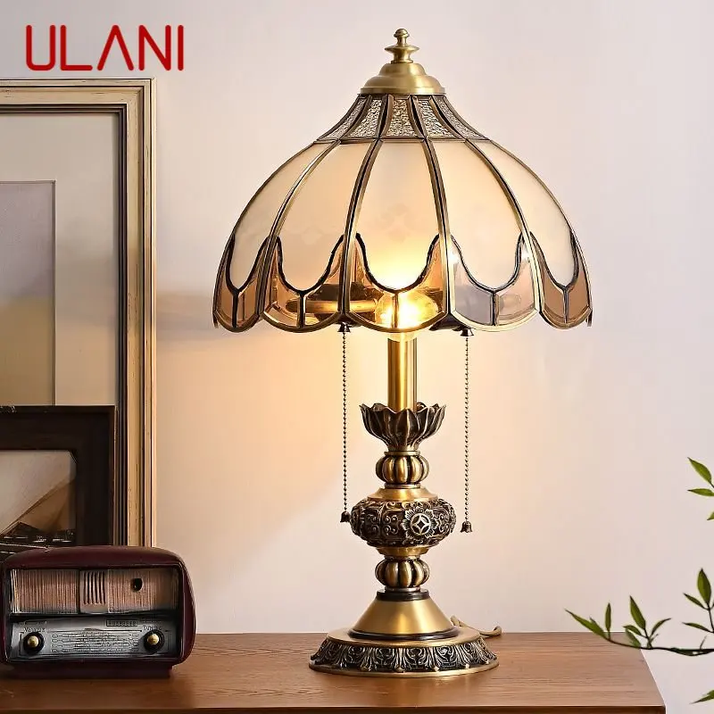 ULANI European Brass Table Lamp LED Modern Creative Luxury Copper Bedside Desk Light for Home Living Room Bedroom Decor