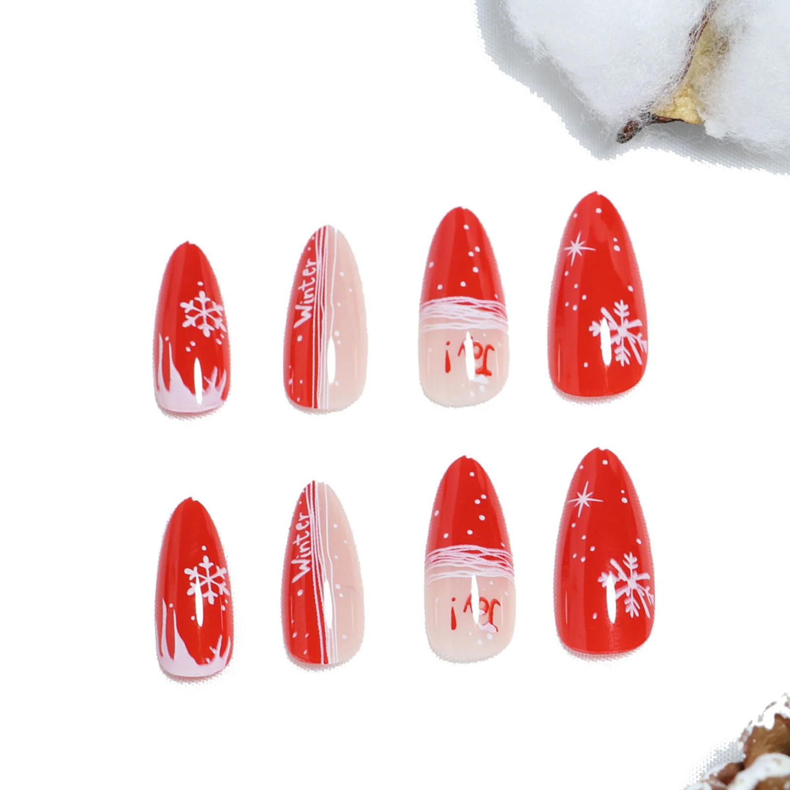 Christmas Red Press on Nails with Snowflake Printed Lightweight and Easy to Stick Fake Nail for Women and Girl Nail Salon