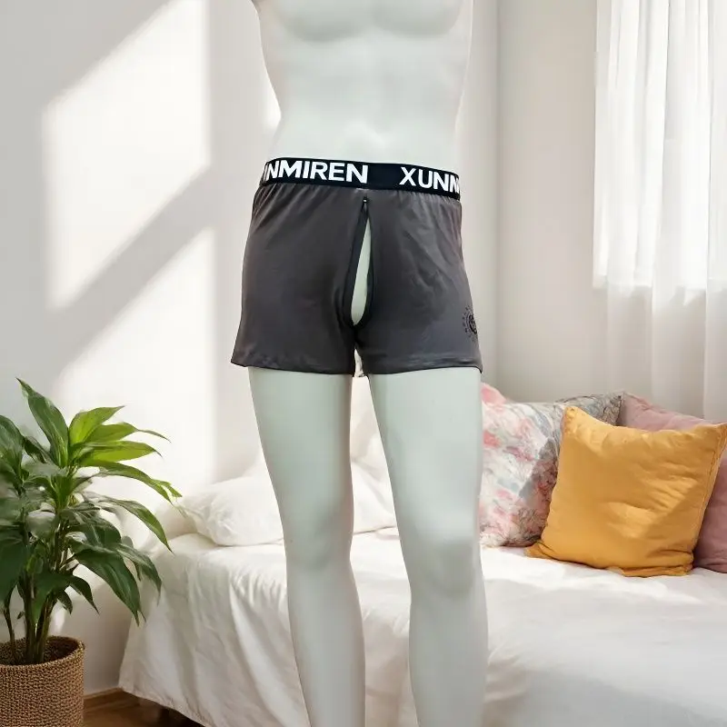 

Мужские шорты-трусы с молнией на промежности, повседневные, для сна, нижнее белье