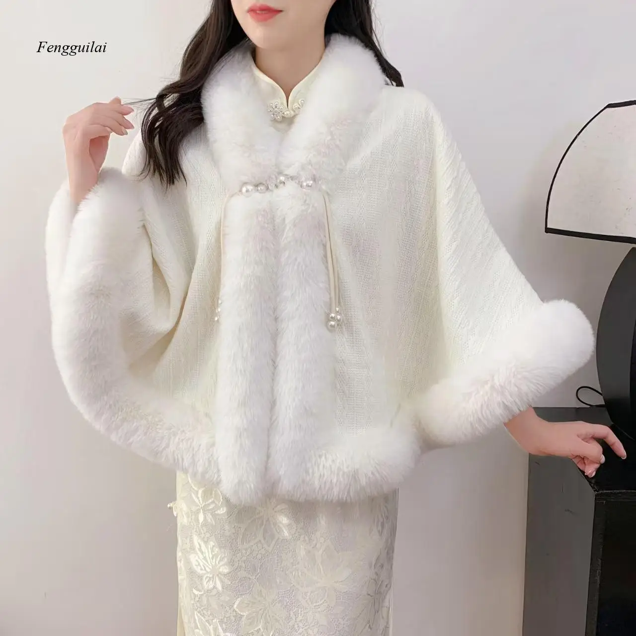 Fashion Leopard Soft Faux Rabbit Fur Poncho Coat Thick Warm Fluffy Lining Pullover Cape Women Winter New Add Velvet Cloak Shawl
