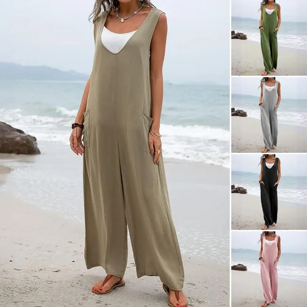 

Женский повседневный свободный комбинезон с длинными брюками, летний, легкий, с карманами, тонкий женский комбинезон