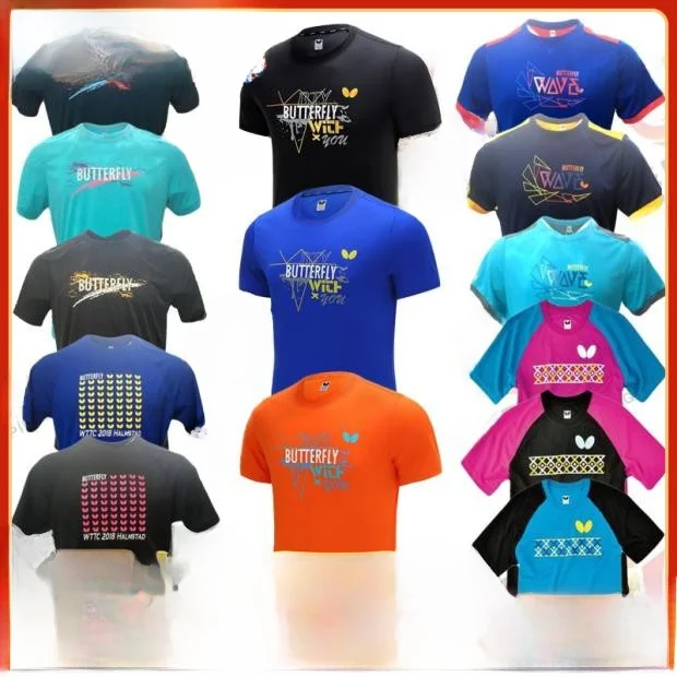 バタフライスポーツ卓球ラウンドネック半袖-tシャツカジュアルレジャートップ男性用ピンポン服フィットネスファンギア