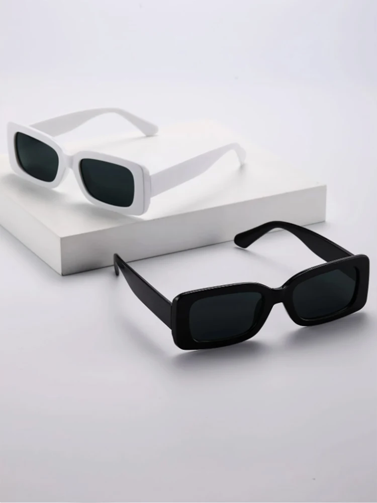 2Pcs New Retro Small Square Frame Sunglasses, Uv Protection, Slimming Effect, Trendy, Same Style for Men and Women
