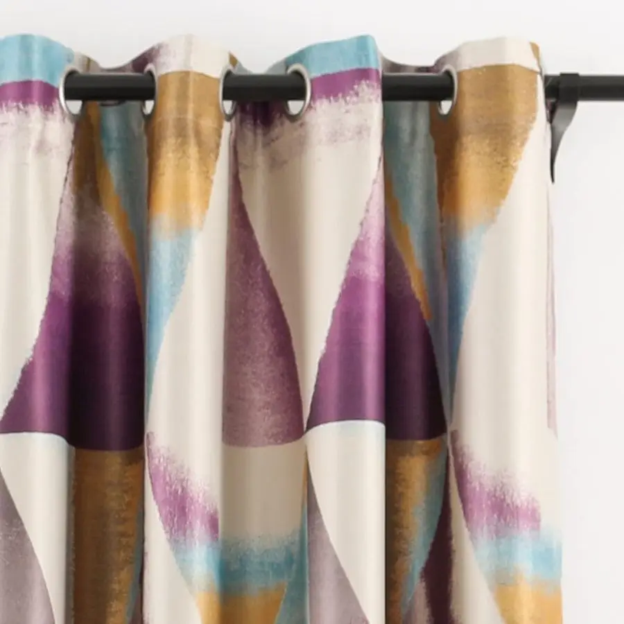 

Purple and Blue Window Blackout Curtain for Sliding Door, Fashion Geometric Pattern Thermal Insulated Room Darkening Curtains an