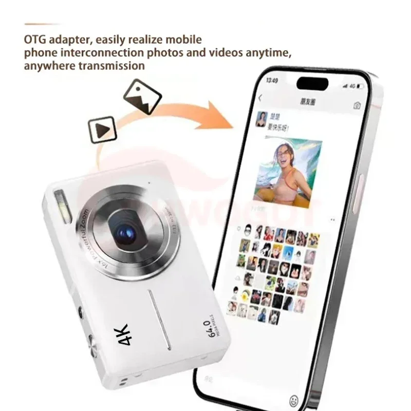 4K HD Mini Digital Camera 2.4 2.8Inch Screen Student Digital Camcorder 64M Pixels Auto Focus 18x Zoom Photography Outdoor Travel