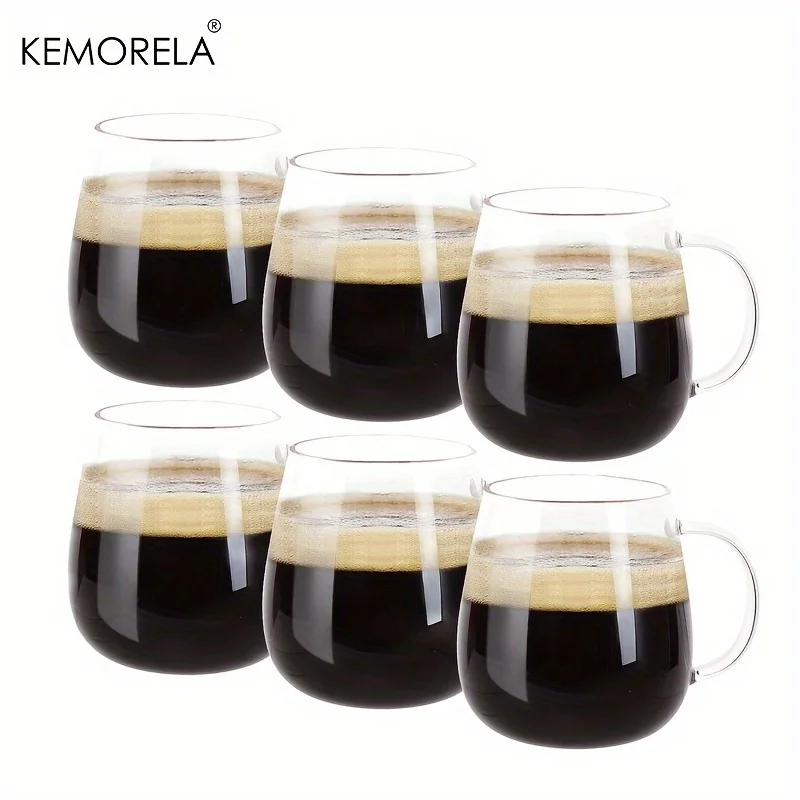 4/6PCS Transparent Glass Coffee Mugs with Handle Milk Juice Tea Glasses for Hot/Cold Beverages Match For Americano Cappuccino