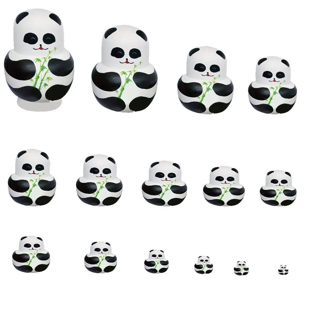 15Pcs Panda Wooden Russian Nesting Dolls Set Animals Matryoshka Birthday Gift